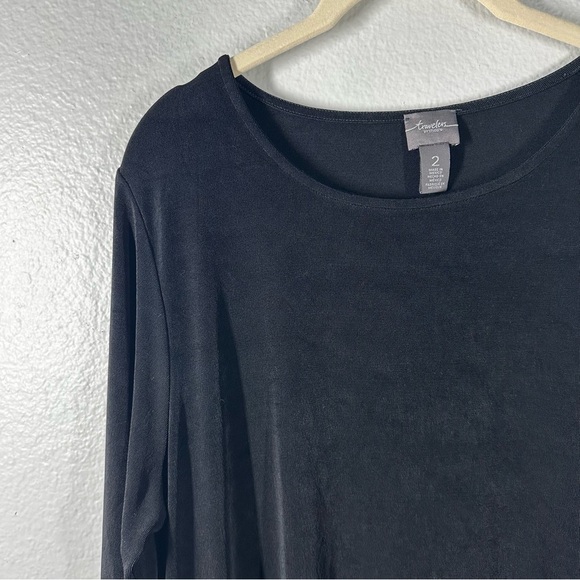 Chico's Travelers Top Women's 2 US Large L Black Long Sleeve Asymmetrical‎ Shirt - Picture 6 of 6
